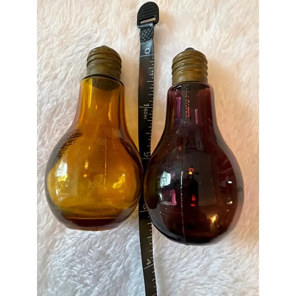 Vintage Amber Purple Glass Light Bulb Shaped Salt & Pepper Shakers Set Japan